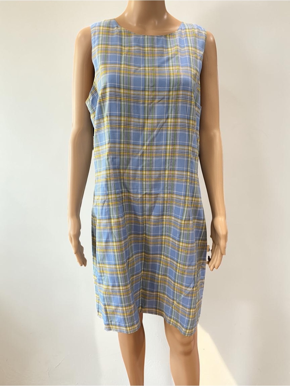 Vintage 90s Breeches Plaid Sleeveless Shift Dress Pastel Blue Yellow M / L